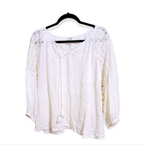 Raga Nordstrom white floral eyelet peasant blouse top L